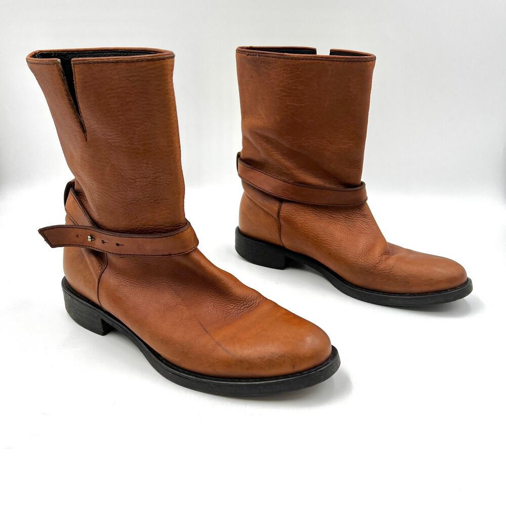 Madewell 1937 Biker Boots Pecan Tan Leather Ankle Booties Western